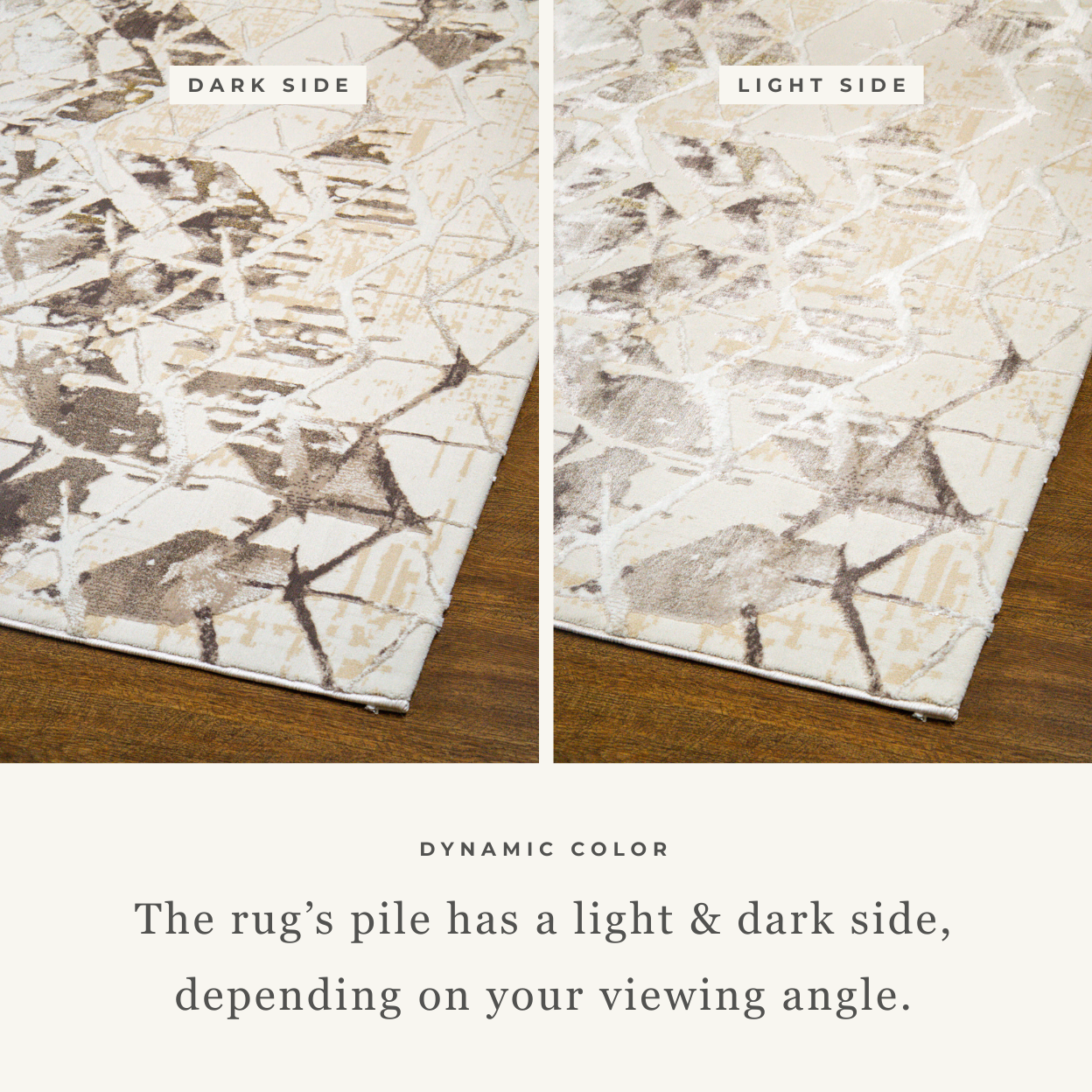 Beige isometric geometric rug with brown abstract pattern and distressed texture