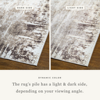 Distressed cream and grey area rug with vintage abstract pattern and worn texture