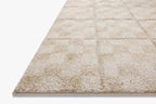 Beige checkered wool rug with textured geometric pattern design