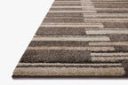 Modern geometric striped rug in brown and beige tones with textured pattern