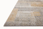 Modern geometric block pattern rug in beige, grey, and tan tones