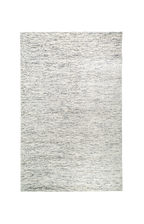 Gray and white textured area rug with linear woven pattern throughout