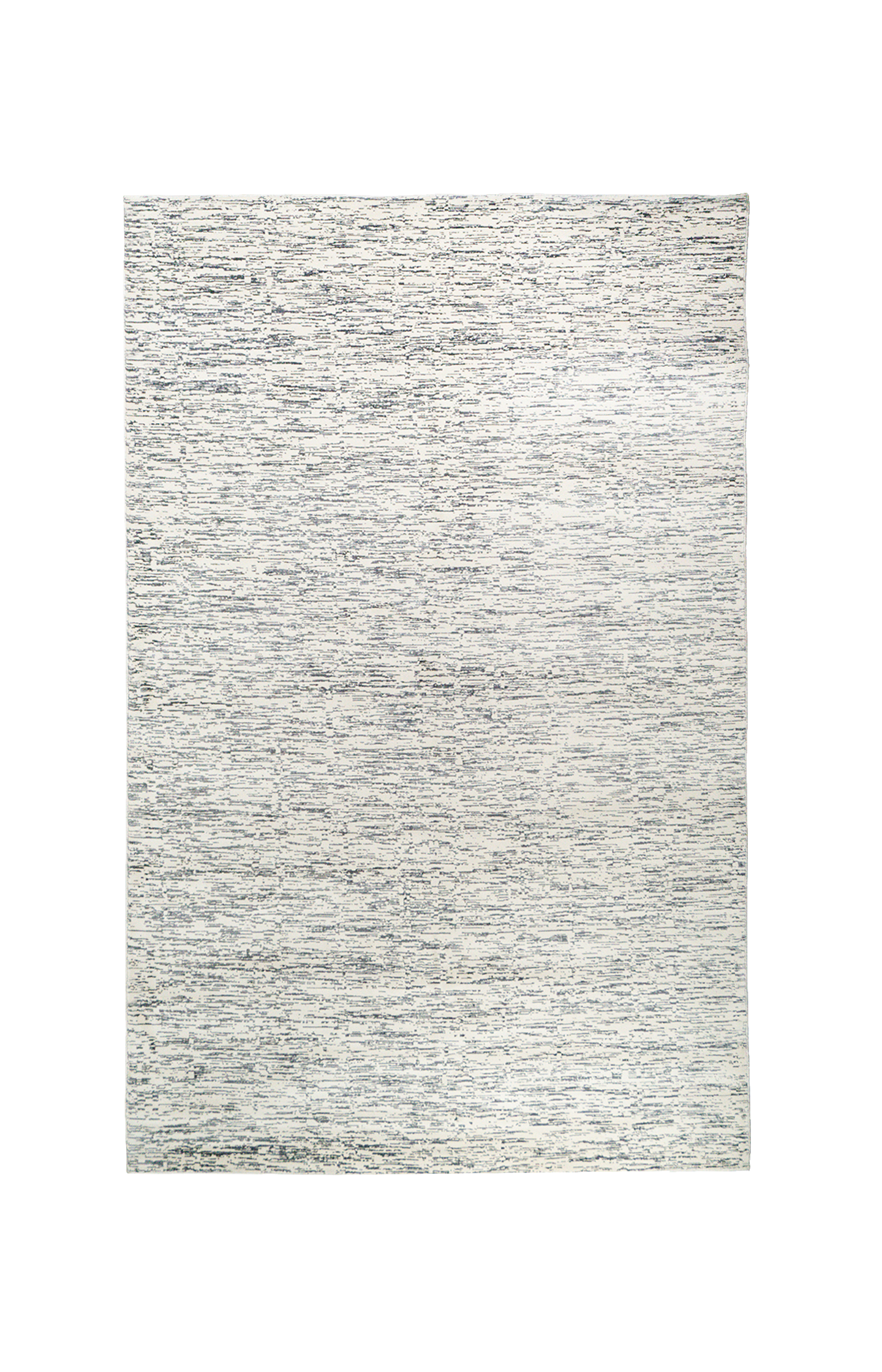 Gray and white textured area rug with linear woven pattern throughout