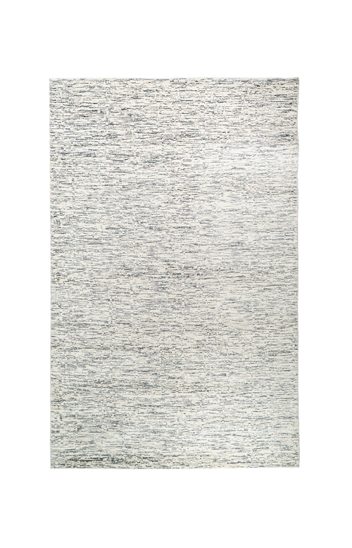 Gray and white textured area rug with linear woven pattern throughout