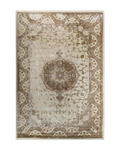 Vintage-style beige and brown medallion rug with ornate floral border pattern