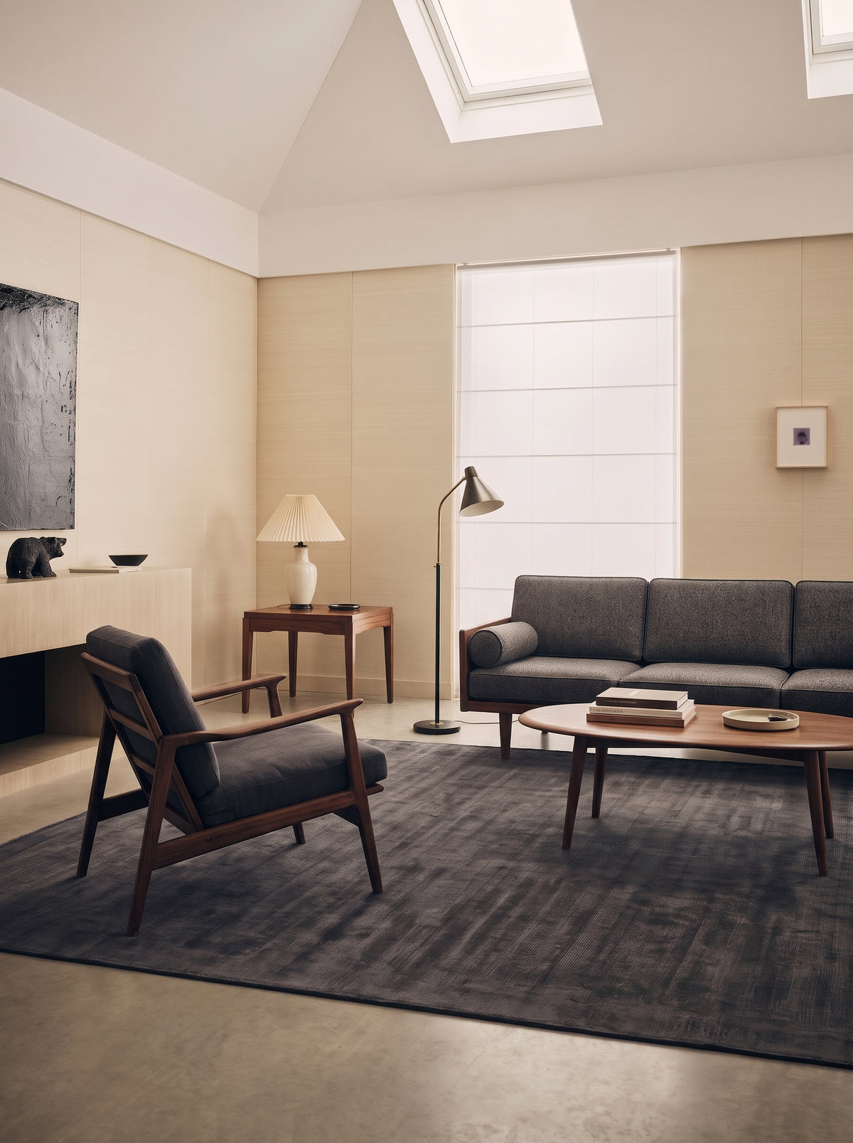 Amara viscose hand-loomed area rug in Black, lifestyle room view