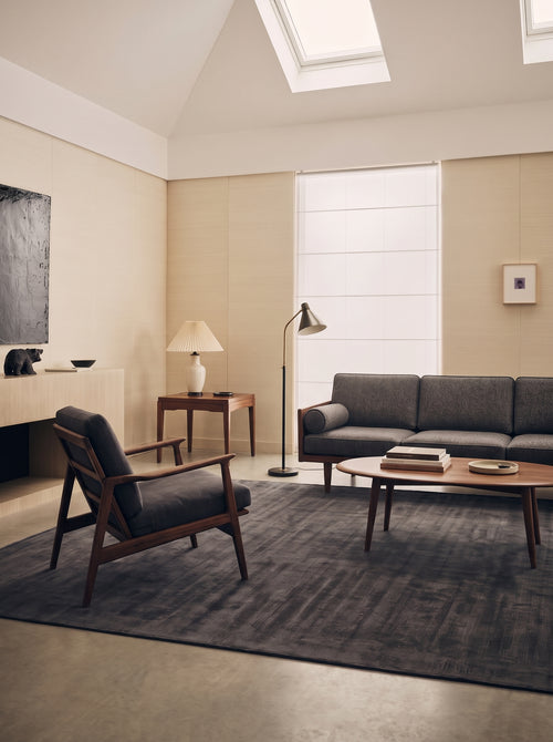 Amara viscose hand-loomed area rug in Black, lifestyle room view
