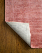 Amara viscose hand-loomed area rug in Coral Pink, backing view