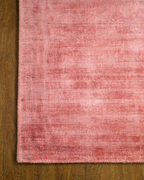 Amara viscose hand-loomed area rug in Coral Pink, corner detail