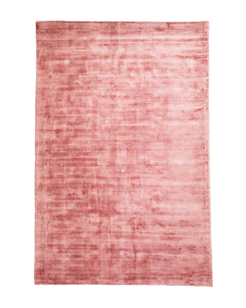 Amara viscose hand-loomed area rug in Coral Pink, full rug view