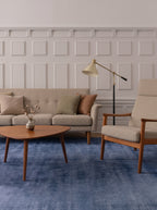 Amara viscose hand-loomed area rug in Deep Navy, lifestyle room view