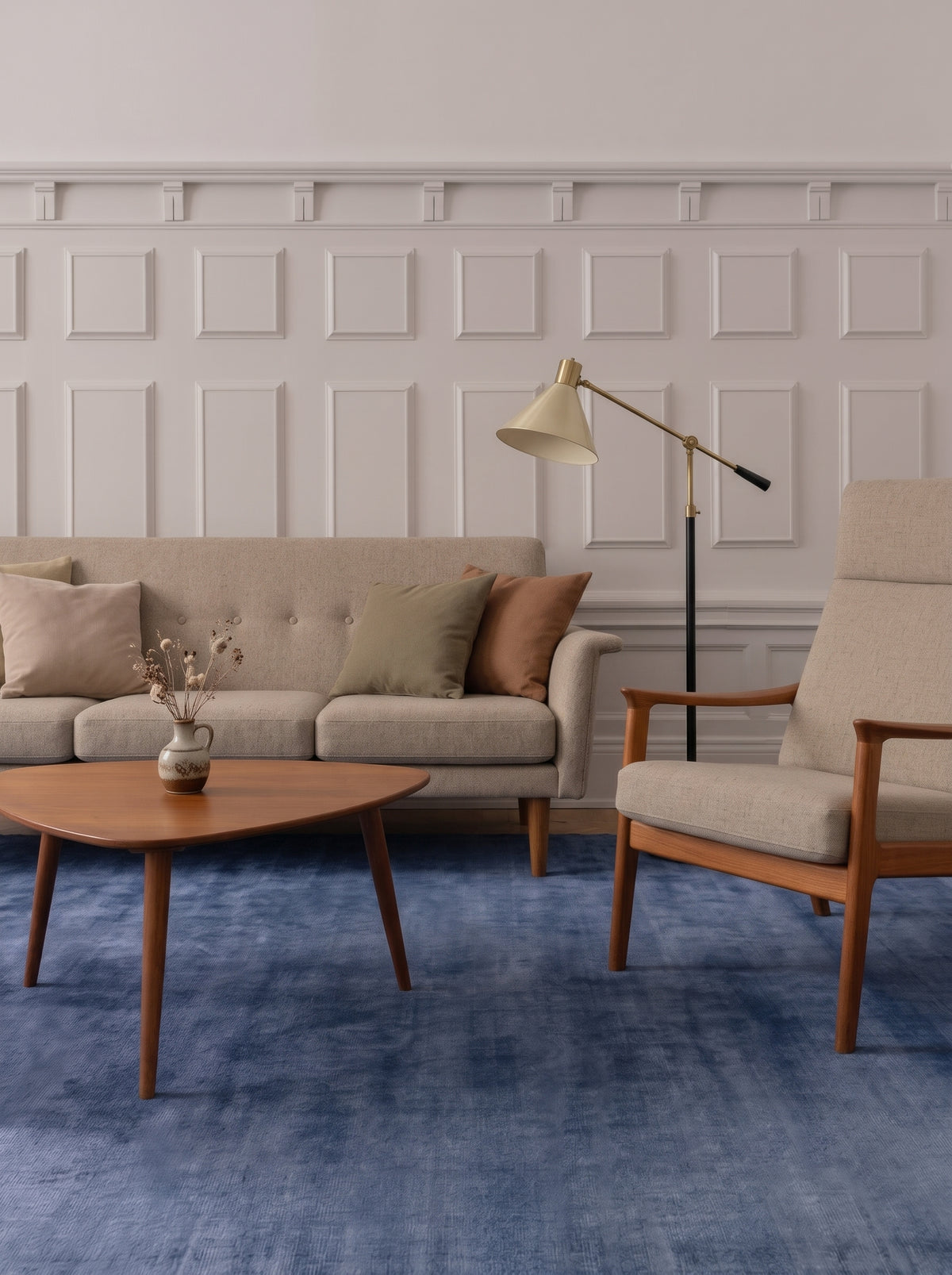 Amara viscose hand-loomed area rug in Deep Navy, lifestyle room view