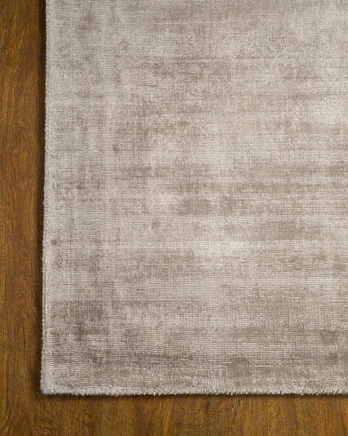 Amara viscose hand-loomed area rug in Dusk Grey, corner detail