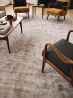 Amara viscose hand-loomed area rug in Dusk Grey, lifestyle close-up