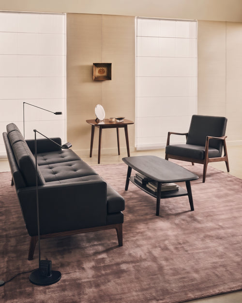 Amara viscose hand-loomed area rug in Light Mauve, lifestyle room view
