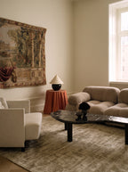 Amara viscose hand-loomed area rug in Olive Brown, lifestyle room view