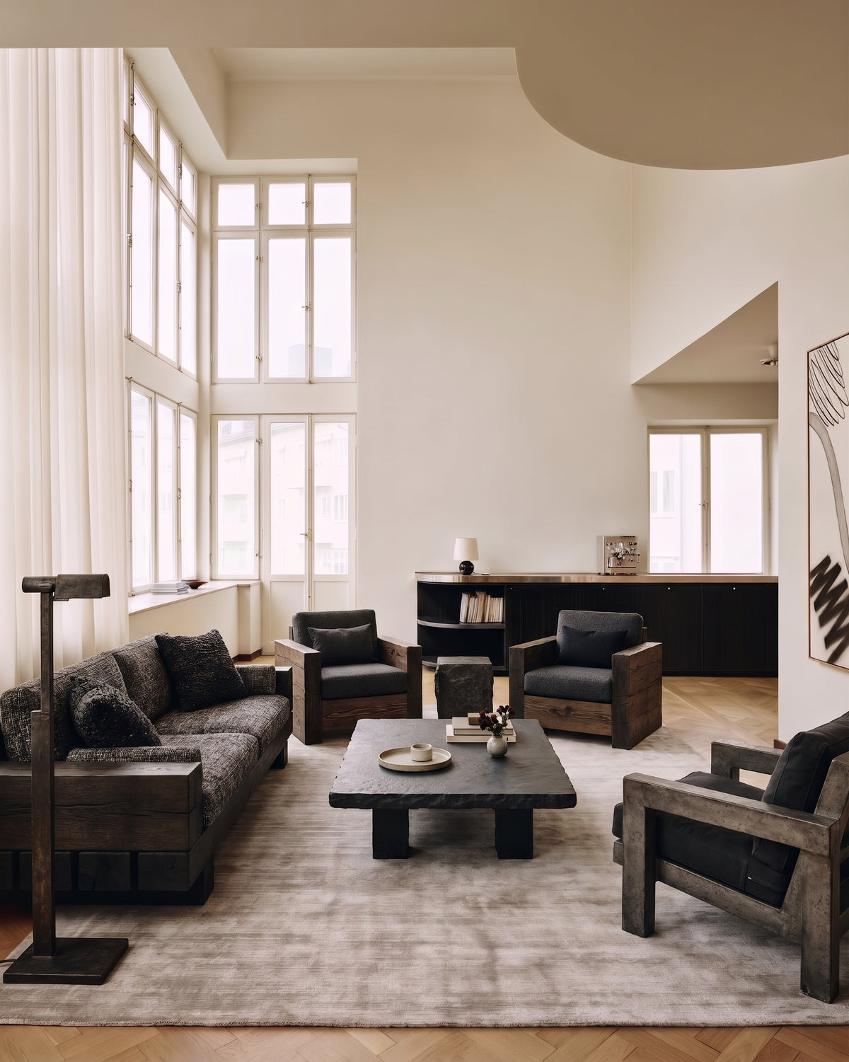 Amara viscose hand-loomed area rug in Pearl, lifestyle room view
