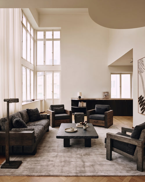 Amara viscose hand-loomed area rug in Pearl, lifestyle room view