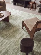 Amara viscose hand-loomed area rug in Sage, lifestyle close-up