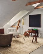 Amara viscose hand-loomed area rug in Shell Beige, lifestyle room view