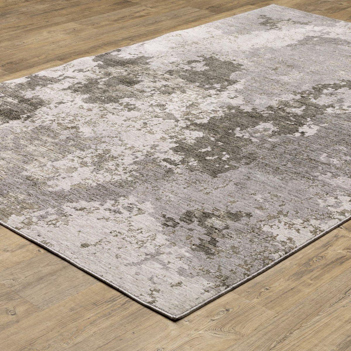Modern abstract rug with grey and cream distressed pattern texture