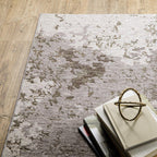Modern abstract rug with grey and cream distressed pattern texture