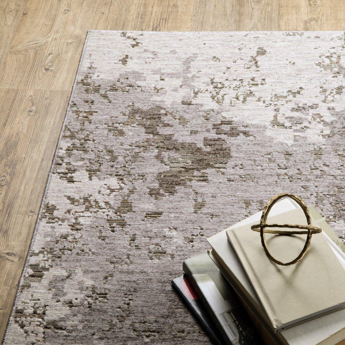 Modern abstract rug with grey and cream distressed pattern texture
