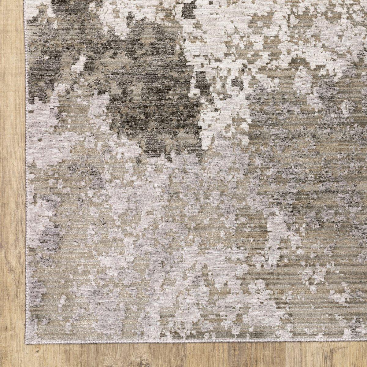 Modern abstract rug with grey and cream distressed pattern texture