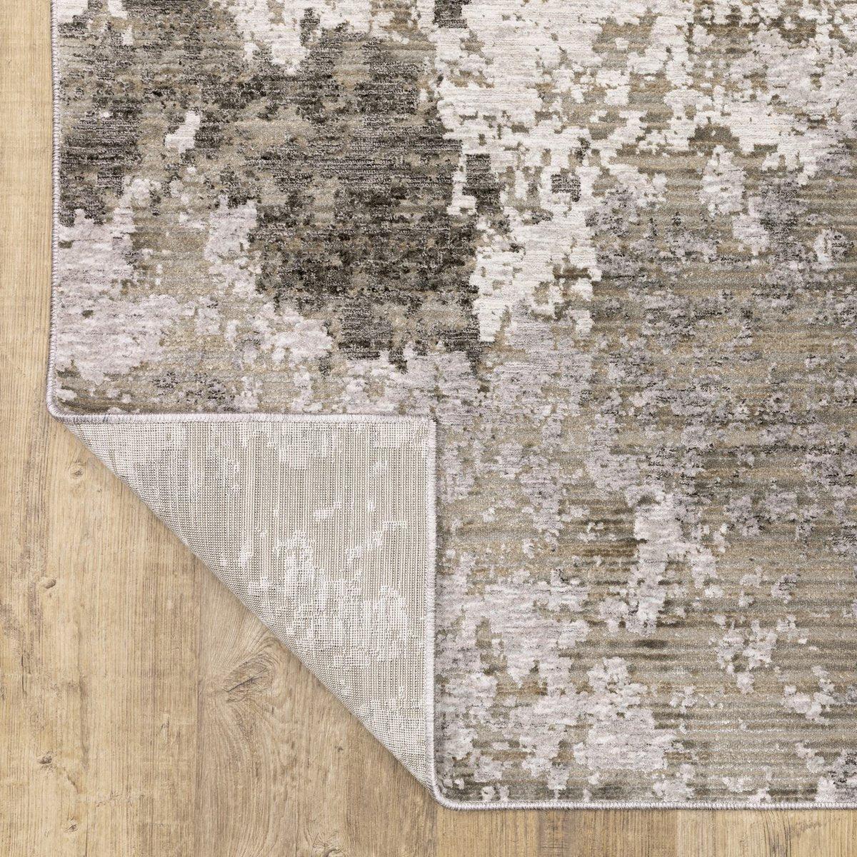 Modern abstract rug with grey and cream distressed pattern texture