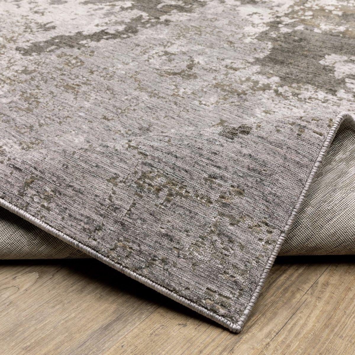 Modern abstract rug with grey and cream distressed pattern texture