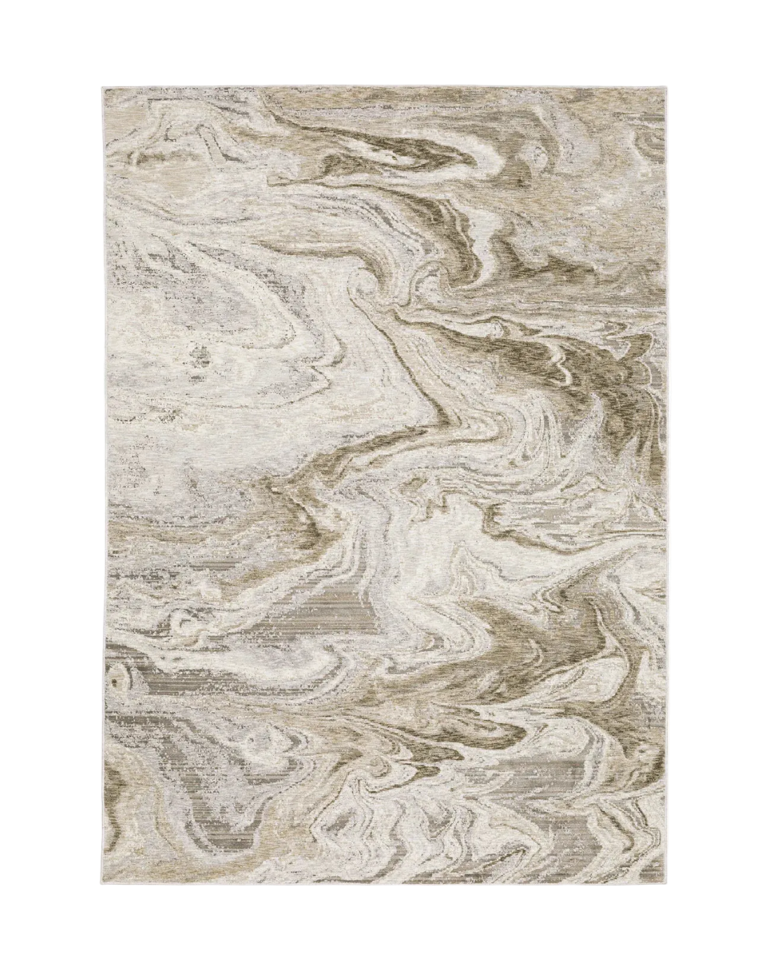 Beige and taupe marbled swirl pattern area rug with textured finish