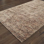 Brown and beige textured area rug with woven natural fiber appearance