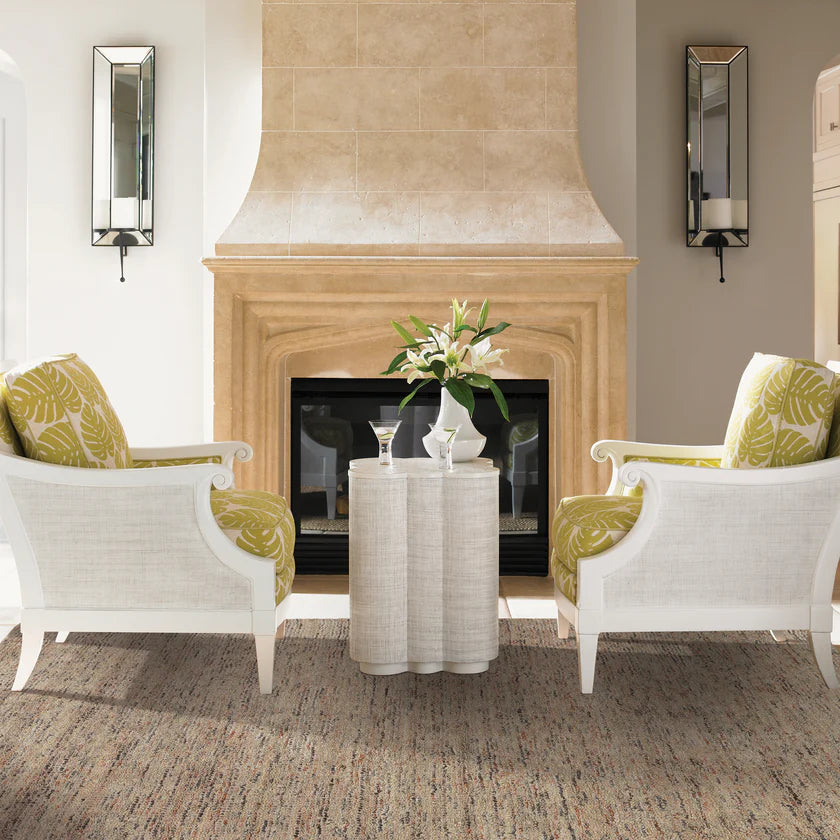 Brown and beige textured area rug with woven natural fiber appearance