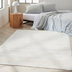 Cream textured area rug with subtle horizontal striping and natural woven pattern